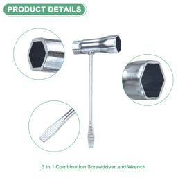 M METERXITY 3-Pack Chainsaw Scrench 13mm by 19mm Steel Combination Screwdriver and Wrench Slotted Screwdriver t Wrench for Spark Plug/Saws Chains/Nuts [1.4mm Thick, Silver Tone]