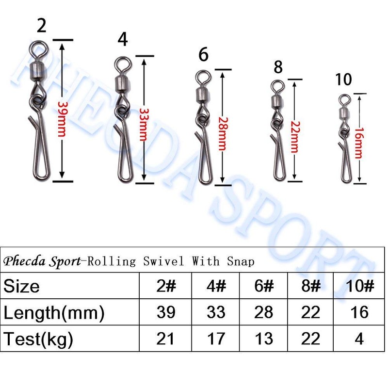 100Pcs Fishing Rolling Swivels Hanging Snaps Size 2#~10# Fishing Swivels