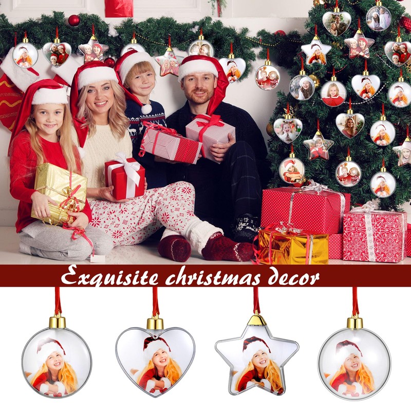 24 Pcs Christmas Photo Ornament Ball Clear Picture Frame Ornament