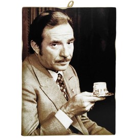 KUSTOM ART Wall Picture Series Italian Actor Celebri Ugo Tognazzi Drinking il Caffè Print on Wood 25 x 18 cm