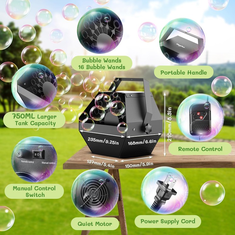 Theefun Bubble Machine: Remote Control 750ML Metal Bubble Blower Machine