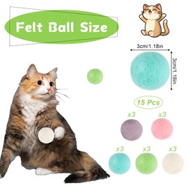 Maxmoc Colourful Cat Toy Ball, Pack of 15 Cat Balls, Soft Felt Balls, Cats, Interactive Toy for Cats, for Indoor and Outdoor Training, Play, 3 cm