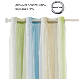 FANLI Ombre Rainbow Blackout Curtains for Kid Girls Bedroom Living Room Darking Stripe Double Layer Star Cut Out Wall Home Decor Gradient Grommet Window Curtains （Blue Green 52Wx63L）