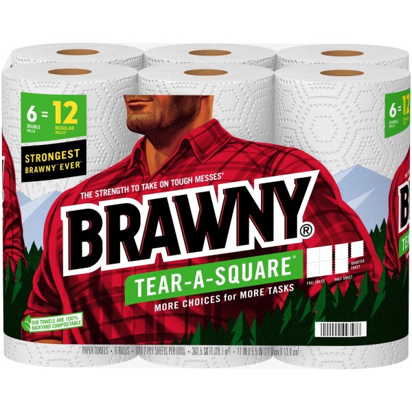 Tear-A-Square Paper Towels, White, 3 Sheet Sizes, 6 Double Rolls