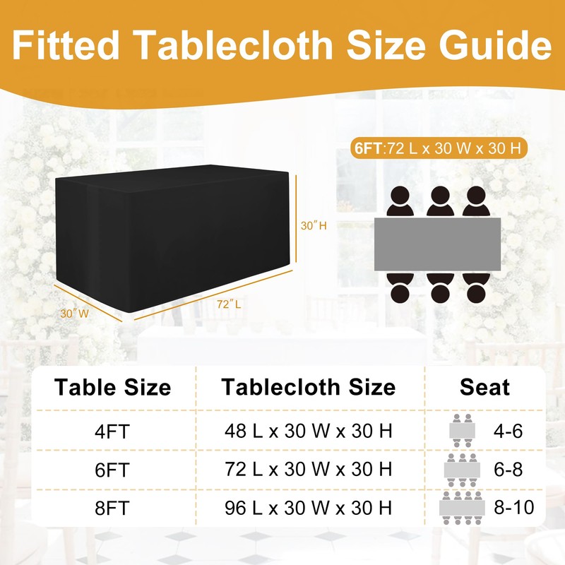 Hiasan Black Fitted Table Cloth 1 Pack, 72 x 30