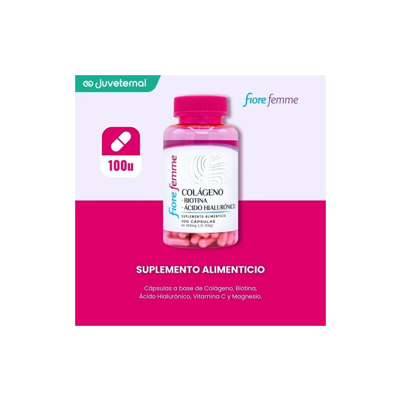 Fiore Femme Colágeno, Biotina Y Ácido Hialurónico, 100 Cáps.
