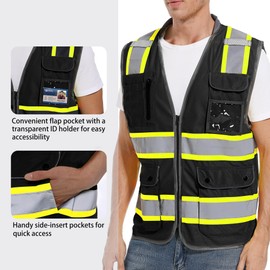 ArcRidge Reflective Safety Vest for Men and Women - Dual Tone Strips Class 2 High Visibility Construction Vest (Black, Large)