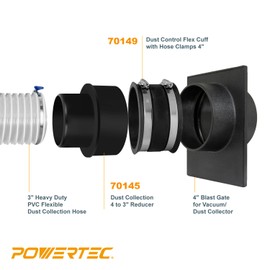 POWERTEC POWERTEC 70475 4-Inch to 3-Inch Reducer and 4 Inch Dust Control Flex Cuff with Steel Hose Clamps, Hose Connector Rubber Cuff Coupler for Woodworking Dust Collection Fittings Accessories