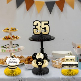 Happy 35th Birthday Honeycomb Centerpieces 8 Pieces Black Gold Theme 35th Birthday Tables Decorations Cheers to 35 Years Centerpieces for Men Girls Birthday Party Favors Decorations Supplies - BECKTEN