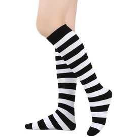 BAOKELAN Kids Knee High Long Socks Striped Casual Thigh High Socks Black White