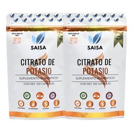 Citrato De Potasio 2 bolsas con 120 capsulas cu.  Suplemento Alimenticio  Alta Biodisponibilidad  Saisa Herbal  Ayuda A Prevenir Cálculos Renales,