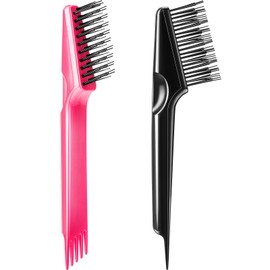 Yaomiao 2 Pieces Hair Brush Cleaner Tool 2-in-1 Hair Brush Cleaning Tool Hair Brush Remover Rake for Removing Hair Dust Mini Wet Hair Comb for Removing Dirt Home Salon Use (Black, Pink)