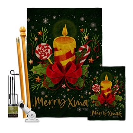 Angeleno Heritage X'Mas Candles Garden House Flag Kit Wintertime Christmas Santa Marry Xmas Present Reindeer Season Snow Decoration Banner Small Yard Gift Double-Sided, Made in USA