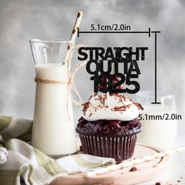 18pcs Black Gold Glitter Dessert Cupcake Pick for Straight Outta 1925 Cheer to 99 Years Old Theme Decor Supplies Happy 99th Birthday Party Decoration