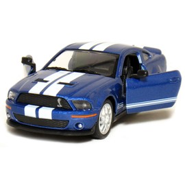 KiNSMART 2007 Ford Shelby GT500 Blue with Racing Stripes 1:38 Scale 5 Inch Die Cast Metal Model Toy Muscle Car