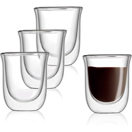 U Chef Juego 4 de vasos de 60 ml de cristal para espresso | Vasos para café de cristal aislante de calor sin asa | Set de vasos para café con doble capa térmica