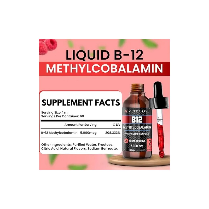 Vitboost Vitamina B12 Líquida 5000 Mcg Metilcobalamina Vegan