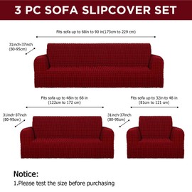 Fanfanwin 3 Pcs Couch Cover Sofa Cover Slipcover Set Living Room Chair Covers Armchair Stretch Washable Furniture Couch Slipcover for Loveseat Large Oversized Sofa Cushion High Elastic(Burgundy)