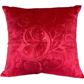 TangDepot Heavy Velvet Embossing Throw Pillow Cover, Classis Floral Anaglyph Velvet Fabric, Decorative Pillow Cover, Indoor/Outdoor Pillows Shell, Cushion Cover - (12" x 12", C08 Red)