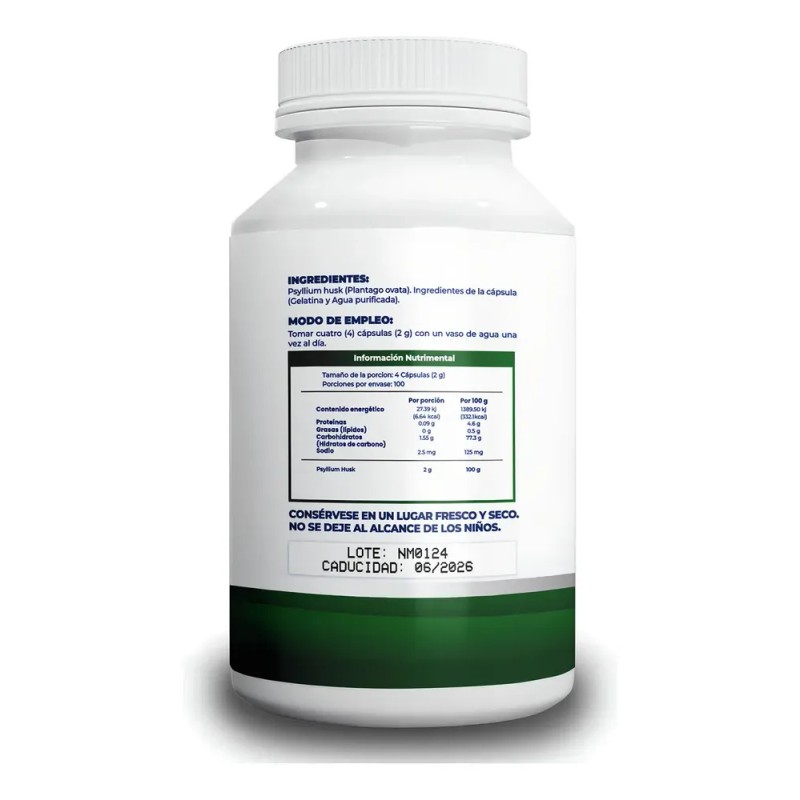 Psyllium Husk 500mg Naíma 240 Cápsulas Suplemento Fibra Digestiva