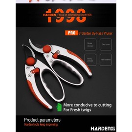 Harden 8" / 200mm Garden Pruner – SK5 Steel Non-Stick Blade, Carbon Steel Lower Blade, Ergonomic TPR Grip for Professional Gardening