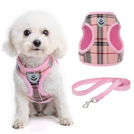 KOOLTAIL Soft Mesh Plaid Puppy Harness - Small Dog Harness and Leash Set, Adjustable & Comfortable Padded Reflective Vest for Puppies and Small Breeds Dogs Walking
