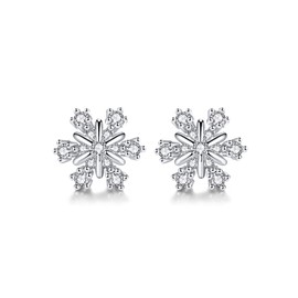 Shuxin Sterling Silver Christmas Earrings for Women, Hypoallergenic Snowflake Stud Earrings with Clear Cubic Zirconia Winter Xmas Gifts for Girls