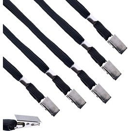 Bulk 50 Pack - Premium Lanyards with Bulldog Clip - Heavy Duty 3/8 Wide Neck Strap I'd Badge Holder w/ Metal Alligator Clip for Slot Hole Name Badges - Secure Non-Breakaway by Specialist ID (Black)