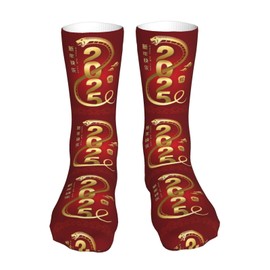 Wegphh Year Of The Snake 2025 Happy Chinese New Year 2025 Socks,Sport Crew Socks for Women Men,Funny Socks for Cosplay,Parade,Hiking 16 inch
