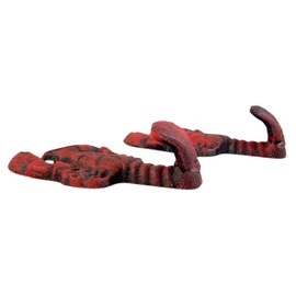 Primitive Cast Red Lobster Wall Hooks, 5 1/2 Inches, Set of 2