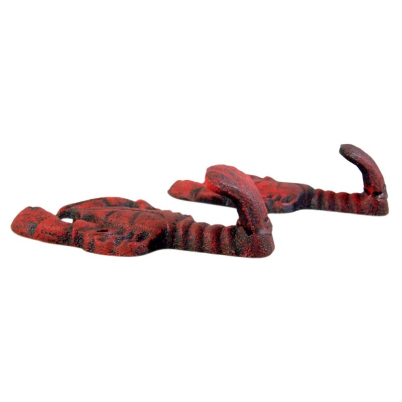 Primitive Cast Red Lobster Wall Hooks, 5 1/2 Inches, Set