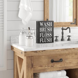 Barnyard Designs Vintage Wood Box Sign, Primitive Country Farmhouse Bathroom Quotes Home Decor Sign (Wash Brush)