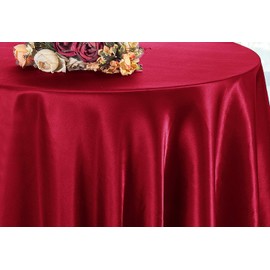 Wedding Linens Inc. 132" Round Heavy Duty Satin tablecloths Table Cover Linens for Restaurant Kitchen Dining Wedding Party Banquet Events - Apple Red