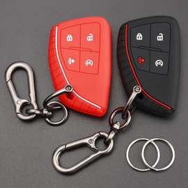 TANDRIVE 4-Button Key Fob Cover for 2025 2024 2023 Chevy Colorado Equinox Silverado GMC Canyon Sierra 2025 Honda Prologue, Silicone, 2-Pack, Black and Red