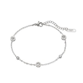 meberg Karma NH10353856_silber Damen Armband Edelstahl Silber mit Kristallen zartes Damenarmband elegantes Schmuckstück mit Karabinerverschluss zeitloses Design filigranes Eddelstahlarmband (Silber)