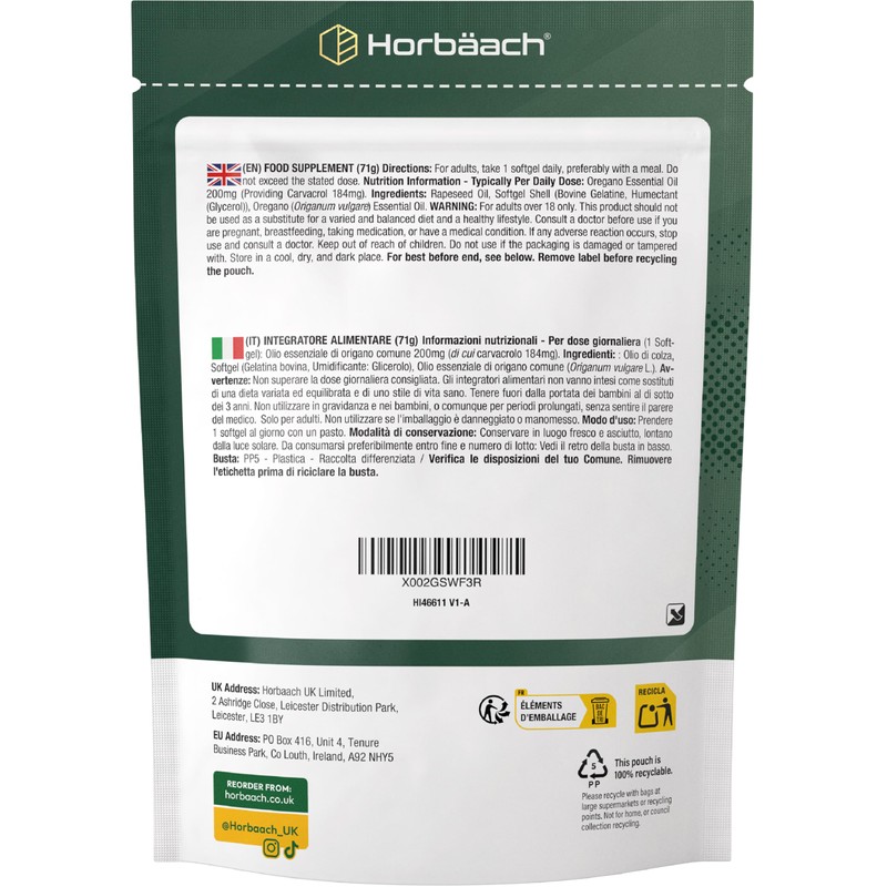 Horbaach Oregano Oil Capsules High Dose 200 mg 90 Capsules