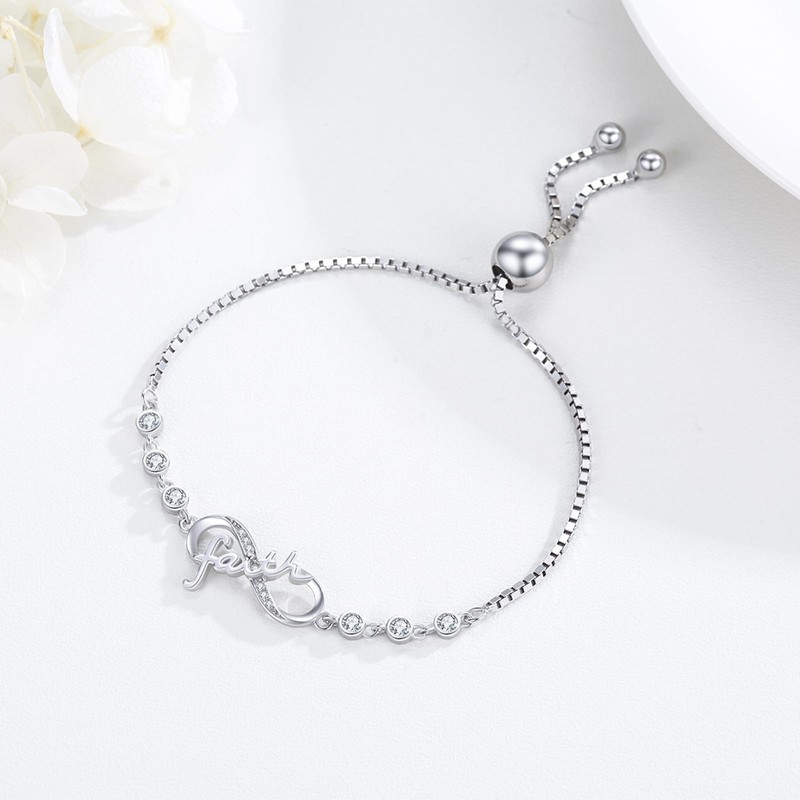 Midir&Etain Infinity Bracelet for Women 925 Sterling Silver Adjustable Faith