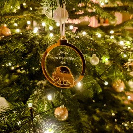 Personalisierte Weihnachtskugel mit Name - Mein erstes Weihnachten Kugel Baby Baumschmuck BÄR - Acryl-Glas (Gold)