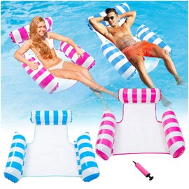 Pack of 2 Air Mattress Pool, 4-in-1 Multifunctional Water Hammock Hammock Pool Floats Adults Children Air Mattress Water Hammock Swimming Bed Pool Lounge Chair for Summer Water Parties