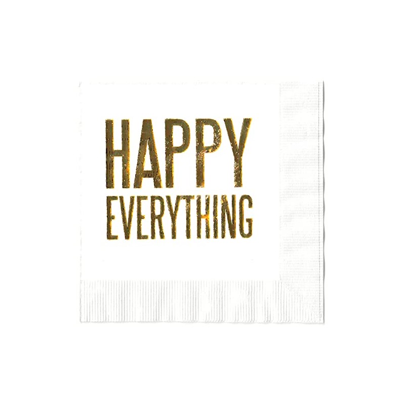 Happy Everything Gold Foil-Stamped Cocktail Beverage Napkins (20 pcs) by
