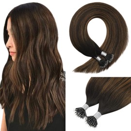 Sunny Nano Tip Hair Extensions Human Hair Ombre Hair Extensions Nano Ring Dark Brown Mix Medium Brown Balayage Remy Nano Tip Real Hair Extensions Ombre Nano Hair Extensions Ombre 24inch 50g