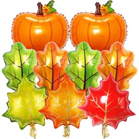 9Pcs Happy Fall Balloons,Big Autumn Thanksgiving Maple Leaf Balloons Harvest Autumn Pumpkin Balloons for Thanksgiving Day Fall Theme Party Decorations