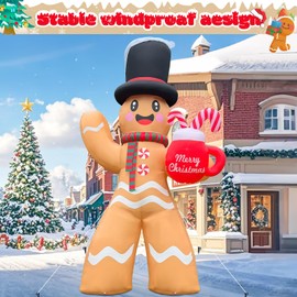 2025 Giant Christamas Inflatable Gingerbread 14FT Giant Gingerbread Man with Mug Christmas Inflatables Outdoor Decoration Xmas Blow Up Yard Decor with Built-in 7 LED for Holiday Party Yard Garden Lawn