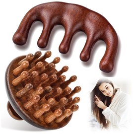 Seutmrou 2 Stück Kopfhaut Massagekamm, Massagekamm aus Holz, natürlicher Sandelholzkamm mit breitem Zahn,Kopfmassage Stimulator Gua Sha Kamm Holzkamm für Männer und Frauen Kamm Körpermassage Werkzeug
