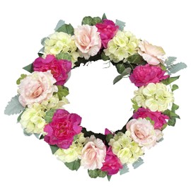 Admired By Nature 23" Artificial Hydrangea Peony Wreath Spring Summer Wreaths for Front Door Farmhouse Wreaths Outdoor Indoor Decorative Door Wreath for Front Door Home Office Holidays Décor