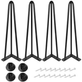 ALXEH 30 Inch Hairpin Table Legs 1/2” Dia 3-Rods Hairpin Furniture Feet 4pcs, Heavy Duty Black Furniture Legs with Floor Protectors for Coffee Table, DIY Desk and Stand