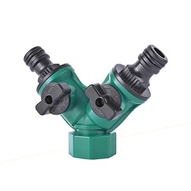 POWERTOOL 2-Way Hose Connector, 1pcs Plastic Hose Splitter Unrust With Shut OFF/ON Valves, 3/4" Tap & Outlets,Use Up To 2 Hoses At Once,with 2 Quick Connectors((Green or Light Green))