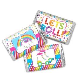Llama Roller Skating Birthday Party Mini Chocolate Candy Bar Sticker Wrappers for Kids, 45 1.4" x 2.6" Wrap Around Labels by AmandaCreation, Great for Party Favors