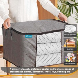 KURNI Storage Bags 3 Pack Grey, Clothes Storage Large 90L Capacity, 3 Sided Zipper Storage Boxes With Lids, Practical for Storing Garments, Toys & Duvet. Dust/Mites Proof (60 x 43 x 35 cm)