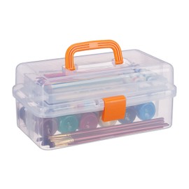 Relaxdays 1 x Transparent Plastic Box, 9 Compartments, Tool Box, Sewing Box, Tool Box, HBT 14 x 33 x 19 cm, Orange